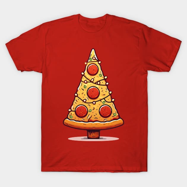 Pizza Slice Christmas Tree T-Shirt by ArtFactoryAI